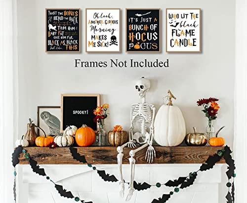 HPNIUB Halloween Art Prints,Halloween Decoration,Halloween Quotes Wall Art Set of 4 (8”X10”,Frameless),Halloween Canvas Poster for Living Room,Ghost Skull Pumpkin Picutres for Bedroom Nursery Party