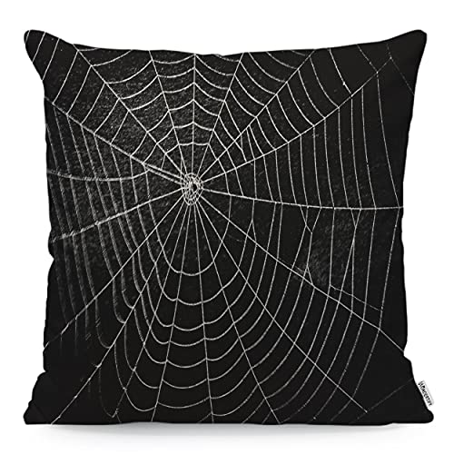 WONDERTIFY Spider Web Net Cushion Cover Raindrop Scary Insect Bat Horror Halloween Throw Pillow Covers Cushion Case For Couch Home Decor Black White 45X45 Cm