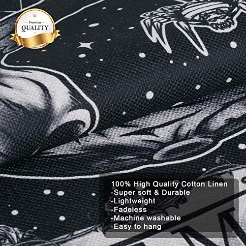 Yugarlibi Set of 2 Gothic Small Tapestries with Tassels, Gothic Home Decor Skeleton Sun Moon Wall Hanging, Black White Wall Art Tapestry for Bedroom Aesthetic Halloween, 35x50 cm