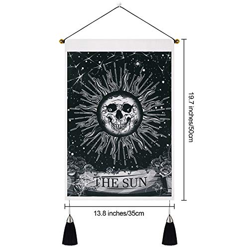 Yugarlibi Set of 2 Gothic Small Tapestries with Tassels, Gothic Home Decor Skeleton Sun Moon Wall Hanging, Black White Wall Art Tapestry for Bedroom Aesthetic Halloween, 35x50 cm
