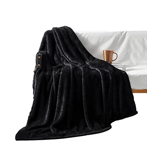Exclusivo Mezcla Fuzzy Fleece Throw Blanket, 127x178 CM Sofa Throws, Soft Flannel Throws for Sofa, Black Blanket