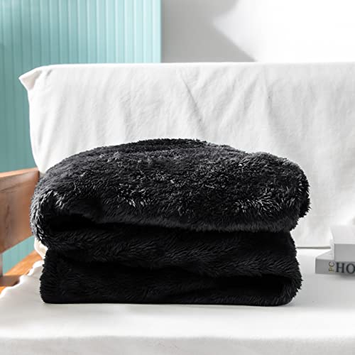 Exclusivo Mezcla Fuzzy Fleece Throw Blanket, 127x178 CM Sofa Throws, Soft Flannel Throws for Sofa, Black Blanket