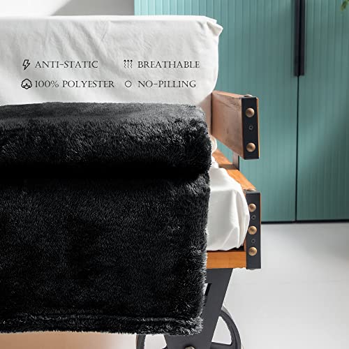 Exclusivo Mezcla Fuzzy Fleece Throw Blanket, 127x178 CM Sofa Throws, Soft Flannel Throws for Sofa, Black Blanket