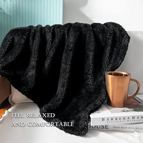 Exclusivo Mezcla Fuzzy Fleece Throw Blanket, 127x178 CM Sofa Throws, Soft Flannel Throws for Sofa, Black Blanket