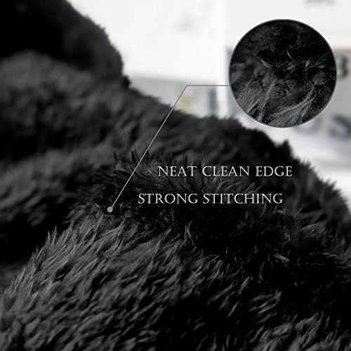 Exclusivo Mezcla Fuzzy Fleece Throw Blanket, 127x178 CM Sofa Throws, Soft Flannel Throws for Sofa, Black Blanket
