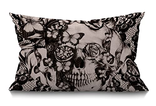 BGBDEIA Victorian Gothic Lace Skull Farmhouse Cushion Cover 12x20 Inch,Home Decorative Throw Pillow Case Pillow Cover,Home Gifts,Housewarming Gift 30 x 50 cm