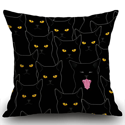 Smooffly Cotton Linen Square Cushion Cover Decorative Pillowcase for Sofa 18X18 Black and White cat Throw Pillow Cover 45 x 45 cm 18 x 18 inches