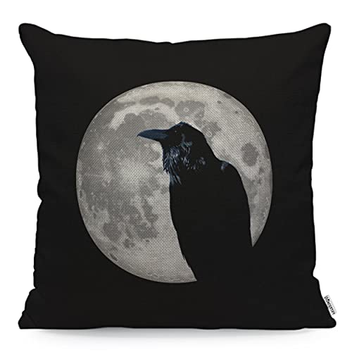 WONDERTIFY Crow Cushion Cover Black Crow Ative Night Under Moon Pillowcases for Men Women, Pillow Cover Living Room Farmhouse 45X45 Cm