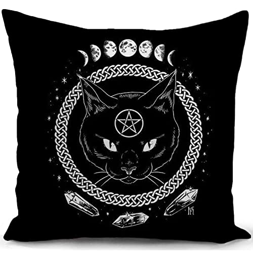 HUASHUZI Gothic Witchy Cushion Cover Black Cat Room Decor Throw Pillow Cover Double-sided Design Pillowcases Home for Livingroom Couch Bed Sofa Decorate Gifts 18"x18"(45x45cm)