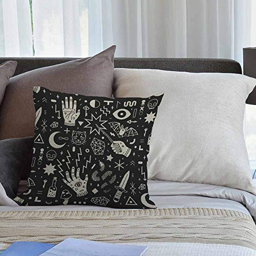 HGOD DESIGNS Magical Witchcraft Cushion Cover,Hand Eyes Moon Skull Cat Bat Snake Dagger Mushroom Key Throw Pillow Case Home Decorative for Living Room Bedroom Sofa Chair 18X18 Inch Pillowcase 45X45cm