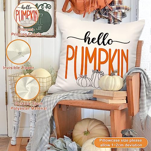 Benjia Orange 45x45 Autumn Cushion Covers Set of 4, Maple Leaf Pumpkin Decorative Holiday 18x18 Inch Fall Throw Pillow Covers Thanksgiving Pillow Case for Indoor Home Bedroom Couch Sofa Decor 45x45cm