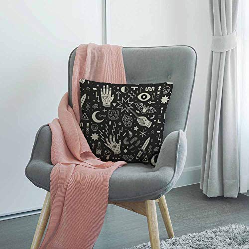 HGOD DESIGNS Magical Witchcraft Cushion Cover,Hand Eyes Moon Skull Cat Bat Snake Dagger Mushroom Key Throw Pillow Case Home Decorative for Living Room Bedroom Sofa Chair 18X18 Inch Pillowcase 45X45cm