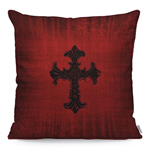 WONDERTIFY Cross Black Cushion Cover Medieval Gothic Decorative Throw Pillow Covers, Sofa Pillow Case Red Black 45X45 Cm