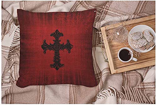 WONDERTIFY Cross Black Cushion Cover Medieval Gothic Decorative Throw Pillow Covers, Sofa Pillow Case Red Black 45X45 Cm