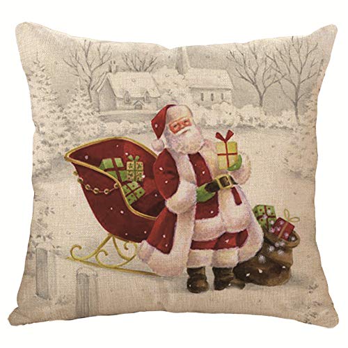 OFCASA Cushion Cover Set of 4 Christmas Cushion Cover 45 x 45 cm Cotton Linen Throw Pillow Case Xmas Decorative Pillow Cover Sofa Bed Chair Home Decor 4 PCS