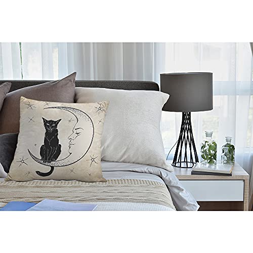 Mugod Black Cat Cushion Cover Throw Pillow Covers Sits on The Moon Face Star Pillow Case for Men Women Decorative Home Sofa Chair Couch 45x45cm/18x18 Inch