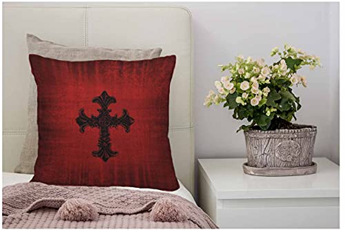 WONDERTIFY Cross Black Cushion Cover Medieval Gothic Decorative Throw Pillow Covers, Sofa Pillow Case Red Black 45X45 Cm