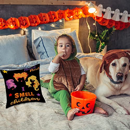 Halloween Pillow Covers,Halloween Cushion Cover 45*45CM Black Linen Cushion Cases Decorations Farmhouse Decorative Pillow Cases for Outdoor Indoor Halloween Décor
