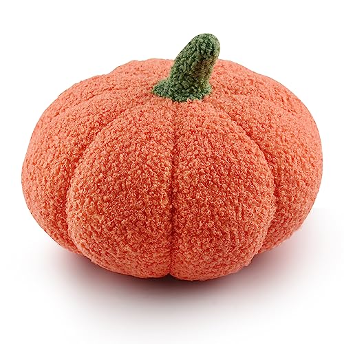 Halloween Pumpkin Throw Pillow, Stuffed Pumpkin Fluffy Plush Toy Sofa Cushion Soft Pumpkin Throw Pillow Decoration for Thanksgiving Halloween Home Decor Party Kids Gift (Orange)