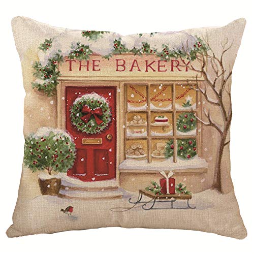 OFCASA Cushion Cover Set of 4 Christmas Cushion Cover 45 x 45 cm Cotton Linen Throw Pillow Case Xmas Decorative Pillow Cover Sofa Bed Chair Home Decor 4 PCS