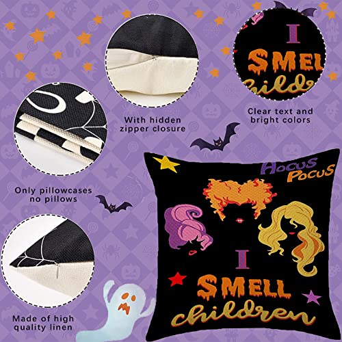 Halloween Pillow Covers,Halloween Cushion Cover 45*45CM Black Linen Cushion Cases Decorations Farmhouse Decorative Pillow Cases for Outdoor Indoor Halloween Décor