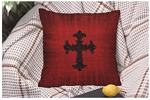 WONDERTIFY Cross Black Cushion Cover Medieval Gothic Decorative Throw Pillow Covers, Sofa Pillow Case Red Black 45X45 Cm