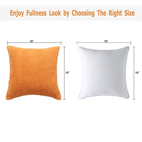 Volcanics Corduroy Cushion Covers Pack of 2 Decorative Square Throw Pillow Covers Cushion Soft Pillowcase 45 x 45cm (18 x 18 Inches) for Home decor Sofa Couch Bedroom, Orange