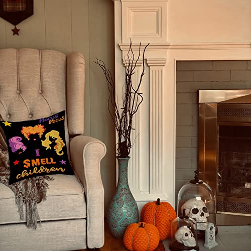 Halloween Pillow Covers,Halloween Cushion Cover 45*45CM Black Linen Cushion Cases Decorations Farmhouse Decorative Pillow Cases for Outdoor Indoor Halloween Décor