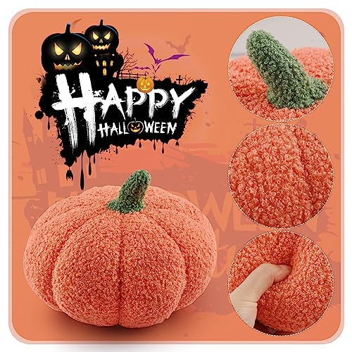 Halloween Pumpkin Throw Pillow, Stuffed Pumpkin Fluffy Plush Toy Sofa Cushion Soft Pumpkin Throw Pillow Decoration for Thanksgiving Halloween Home Decor Party Kids Gift (Orange)