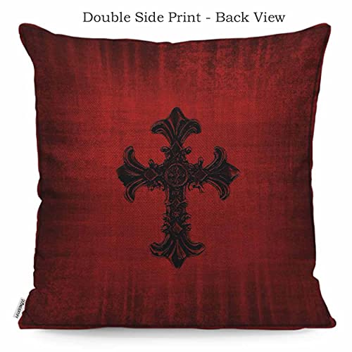 WONDERTIFY Cross Black Cushion Cover Medieval Gothic Decorative Throw Pillow Covers, Sofa Pillow Case Red Black 45X45 Cm