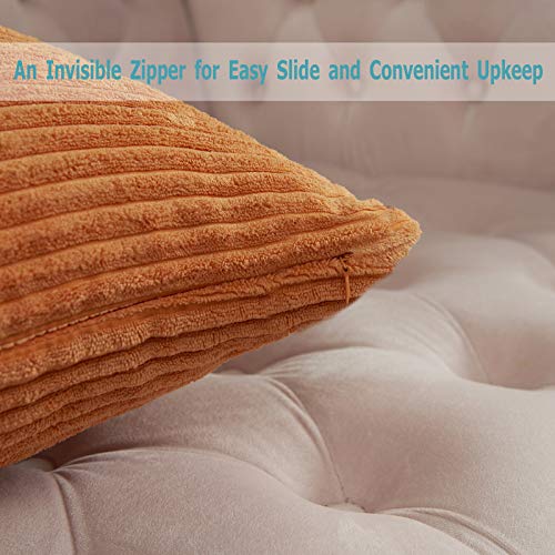 Volcanics Corduroy Cushion Covers Pack of 2 Decorative Square Throw Pillow Covers Cushion Soft Pillowcase 45 x 45cm (18 x 18 Inches) for Home decor Sofa Couch Bedroom, Orange