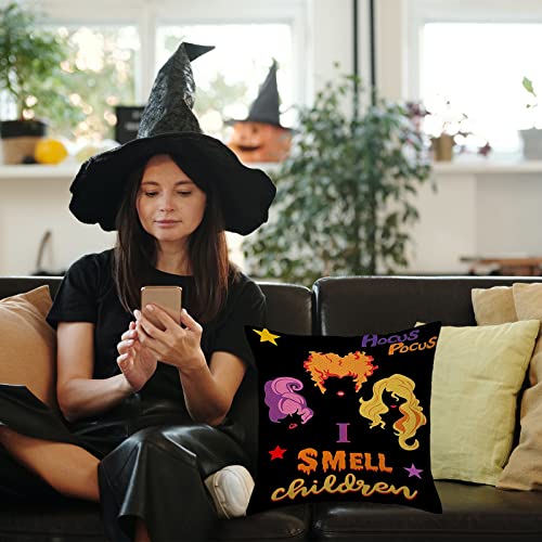 Halloween Pillow Covers,Halloween Cushion Cover 45*45CM Black Linen Cushion Cases Decorations Farmhouse Decorative Pillow Cases for Outdoor Indoor Halloween Décor