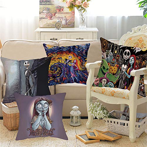 FUTERLY Halloween Decorations Set of 4 Nightmare Pillow Covers 18x18 Inch Throw Pillow Cover Square Sofa Cushion Covers Pillowcase Best for Family Friends