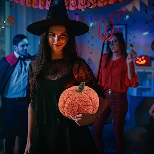 Halloween Pumpkin Throw Pillow, Stuffed Pumpkin Fluffy Plush Toy Sofa Cushion Soft Pumpkin Throw Pillow Decoration for Thanksgiving Halloween Home Decor Party Kids Gift (Orange)