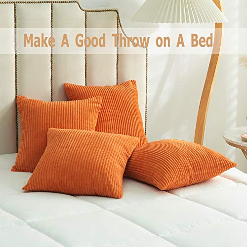 Volcanics Corduroy Cushion Covers Pack of 2 Decorative Square Throw Pillow Covers Cushion Soft Pillowcase 45 x 45cm (18 x 18 Inches) for Home decor Sofa Couch Bedroom, Orange