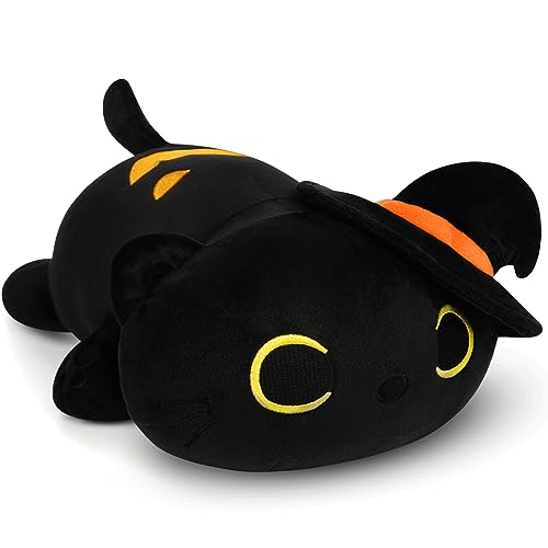 Desdfcer Black Cat Plush Halloween Cat Stuffed Animal, Kawaii Halloween Plush Black Cat Plushie Toy, Cute Cat Stuff Doll Toys for Kids