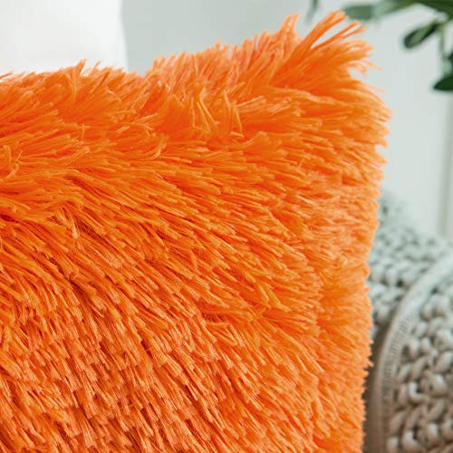 MIULEE Faux Fur Cushion Covers Fluffy Throw Pillow Case Soft Decorative Square Cute Pillow Plush For Livingroom Sofa Bedroom 18 Inch x 18 Inch 45 cm x 45 cm Bright Orange Pack of 2