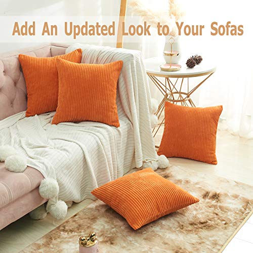 Volcanics Corduroy Cushion Covers Pack of 2 Decorative Square Throw Pillow Covers Cushion Soft Pillowcase 45 x 45cm (18 x 18 Inches) for Home decor Sofa Couch Bedroom, Orange
