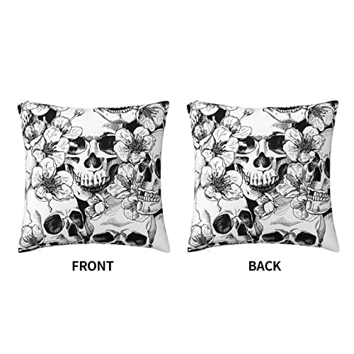 xiaoqiang Pillow Covers Black and White Skull Flowers Gothic Design Plush Pillowcases Square Cushion Pillow Cases for Sofa Bed Home Decor 45cm X 45cm (18" x 18")