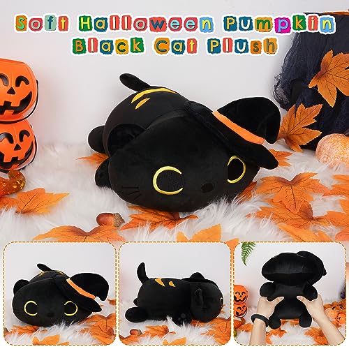 Desdfcer Black Cat Plush Halloween Cat Stuffed Animal, Kawaii Halloween Plush Black Cat Plushie Toy, Cute Cat Stuff Doll Toys for Kids