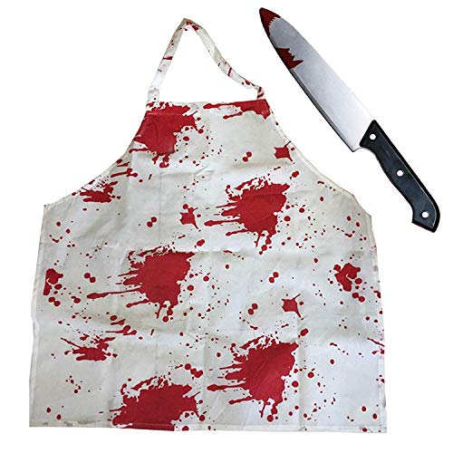 ILOVEFANCYDRESS ADULTS BLOODY APRON + BLOODY KNIFE PERFECT FOR HALLOWEEN COSTUME ACCESSORIES ZOMBIE KILLER CHEF BUTCHER MOVIE COSTUMES -AVAILABLE IN ONE SIZE