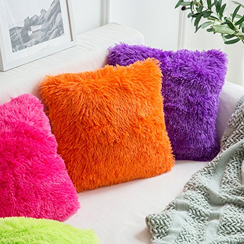 MIULEE Faux Fur Cushion Covers Fluffy Throw Pillow Case Soft Decorative Square Cute Pillow Plush For Livingroom Sofa Bedroom 18 Inch x 18 Inch 45 cm x 45 cm Bright Orange Pack of 2