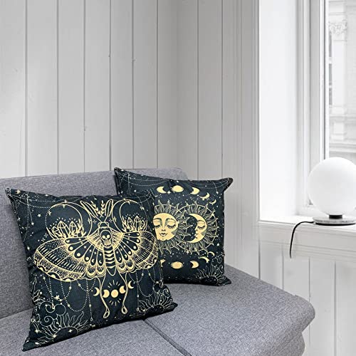 Tucocoo Bohemia Throw Pillow Covers Set of 4 Cosmic Moon Phases Pillow Covers 18x18inch Sun Moth Snake Square Pillow Case Outdoor Modern Cushion Covers Decorative for Couch Sofa Living Room Gift
