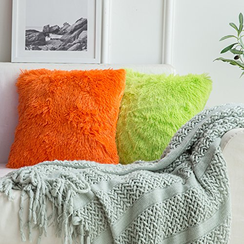 MIULEE Faux Fur Cushion Covers Fluffy Throw Pillow Case Soft Decorative Square Cute Pillow Plush For Livingroom Sofa Bedroom 18 Inch x 18 Inch 45 cm x 45 cm Bright Orange Pack of 2