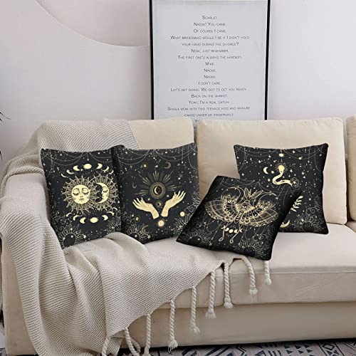 Tucocoo Bohemia Throw Pillow Covers Set of 4 Cosmic Moon Phases Pillow Covers 18x18inch Sun Moth Snake Square Pillow Case Outdoor Modern Cushion Covers Decorative for Couch Sofa Living Room Gift