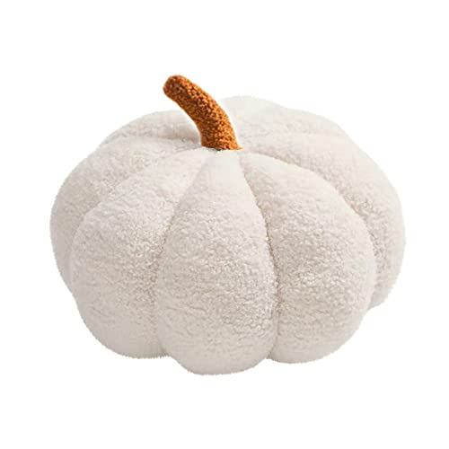 LTGB Halloween Pumpkin Throw Pillow, Stuffed Pumpkin Fluffy Plush Toys Soft Pumpkin Throw Pillow Gifts for Home Decoration Party Favors(White - 20 cm)