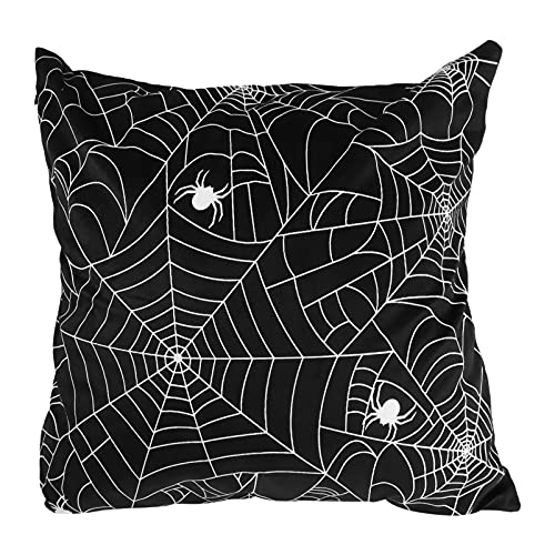 Healifty Halloween Pillow Covers 18x18 Inch Black Spider Web Pattern Pillow Covers Cushion Cover for Halloween Sofa Bed Living Room Bedroom Decor 1pc