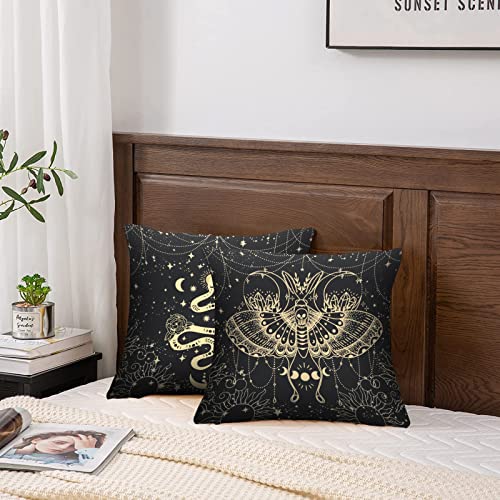 Tucocoo Bohemia Throw Pillow Covers Set of 4 Cosmic Moon Phases Pillow Covers 18x18inch Sun Moth Snake Square Pillow Case Outdoor Modern Cushion Covers Decorative for Couch Sofa Living Room Gift