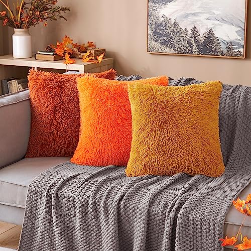 MIULEE Faux Fur Cushion Covers Fluffy Throw Pillow Case Soft Decorative Square Cute Pillow Plush For Livingroom Sofa Bedroom 18 Inch x 18 Inch 45 cm x 45 cm Bright Orange Pack of 2