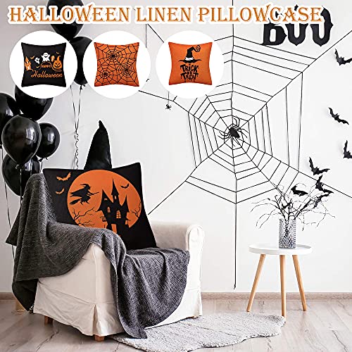 Jetclutch 4 Pieces Halloween Pillow Covers,18 x 18 Inch Halloween Pillow Case Spider Pumpkin Printed Pillow Cover for Sofa Bed Home Farmhouse Halloween Party
